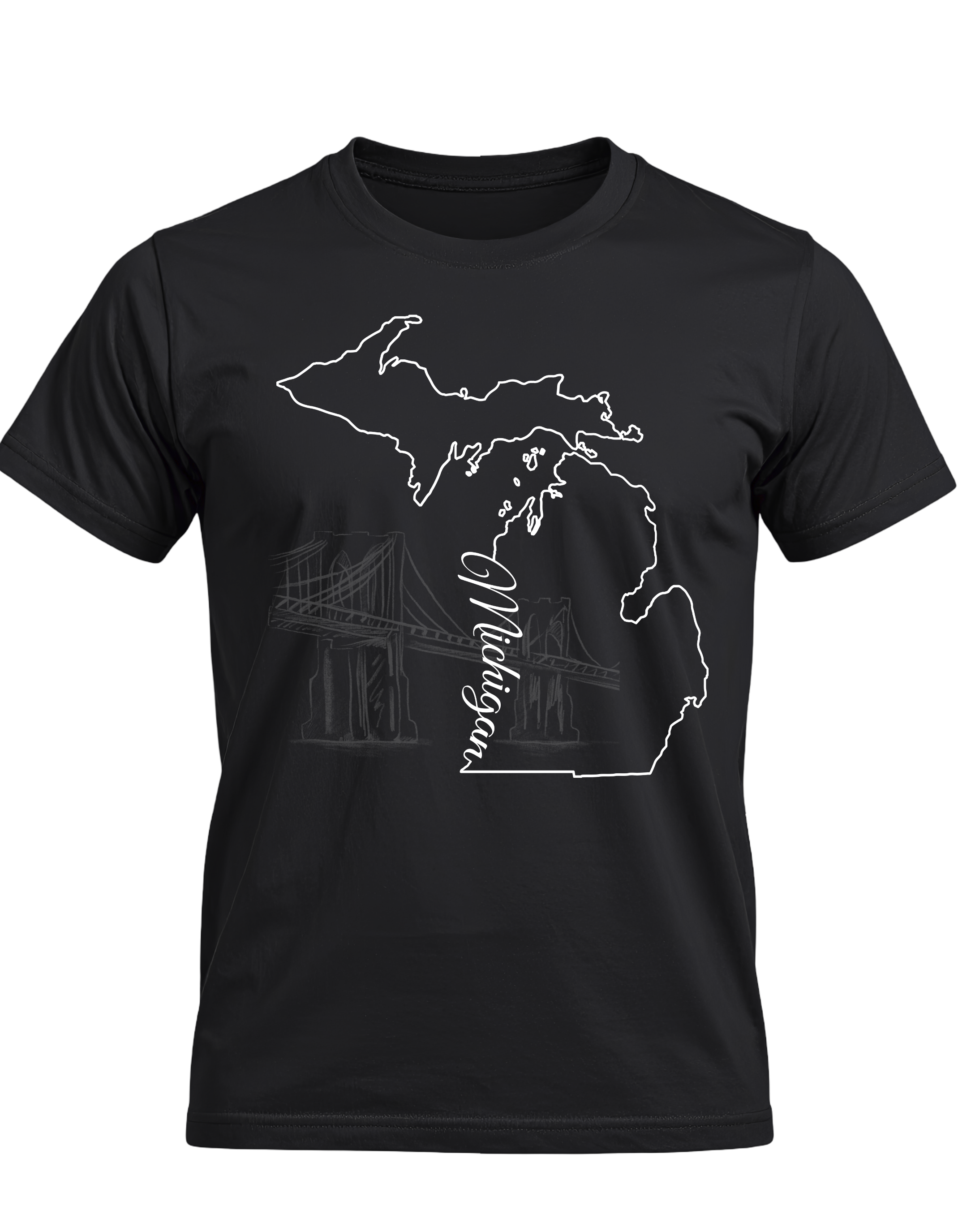 Michigan Outline T-Shirt (Mackinac Bridge Design) short sleeve