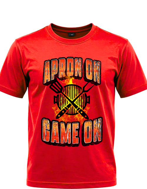 Apron On, Game On™ BBQ Grilling T-Shirt | Grill Master Cookout Tee