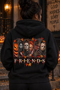 Halloween Friends graphic on back of black hoodie