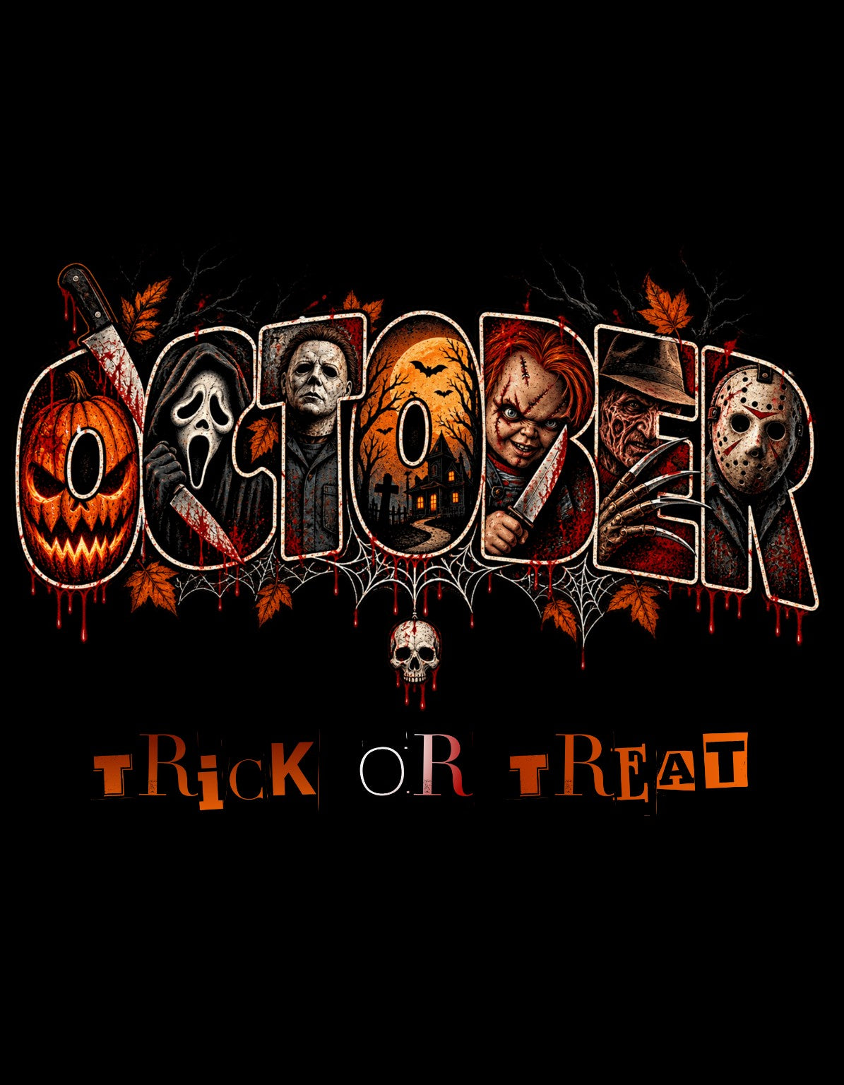 October Trick or Treat Halloween graphic artwork