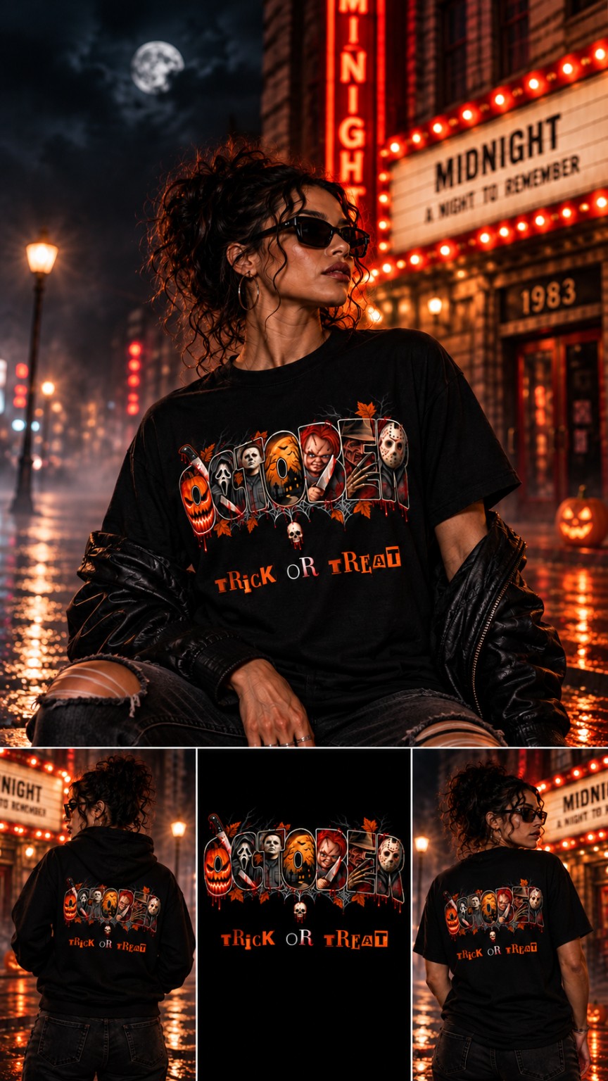 October Trick or Treat Halloween T-shirt lifestyle mockup