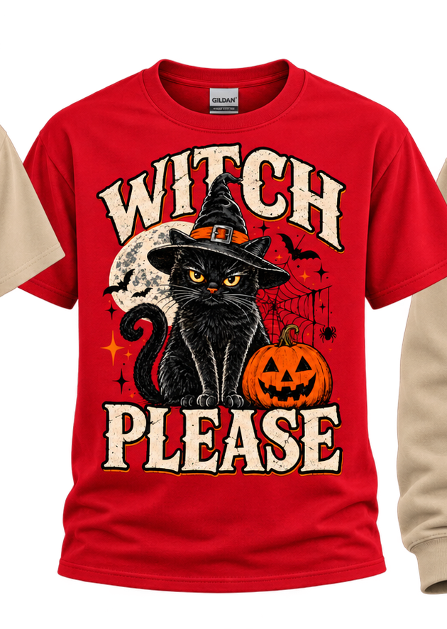 Witch Please red T-shirt transparent product mockup